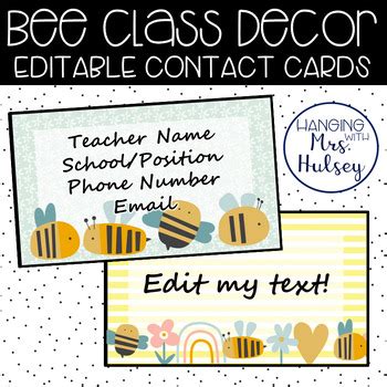 Bee Decor Teacher Contact Cards By Hanging With Mrs Hulsey Tpt