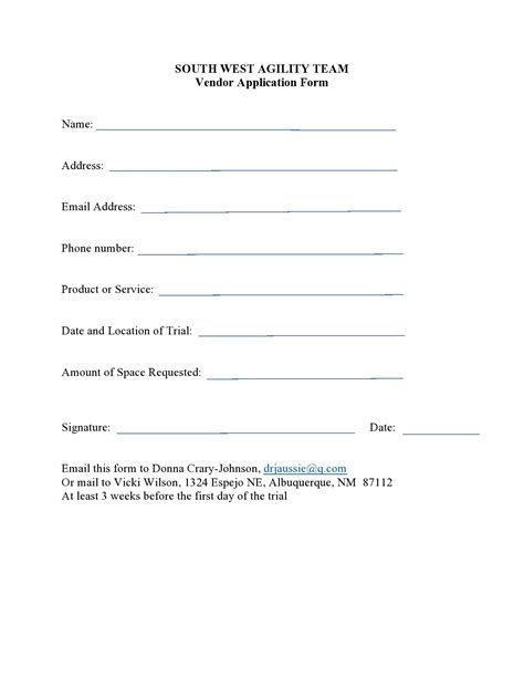 Free Vendor Application Template