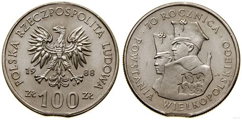 100 złotych DESTRUKT MENNICZY 1988 70 rocznica Powstania