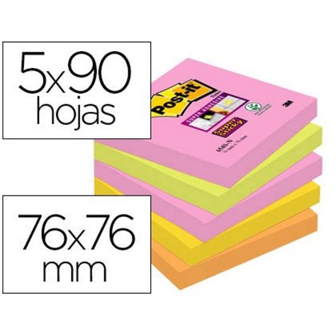 Bloc De Notas Adhesivas Quita Y Pon Post It Super Sticky 76x76 Mm Con