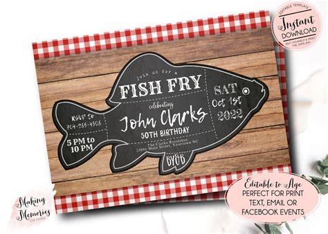 Fish Fry Invitation Editable Fish Fry Invite Fish Fry Flyer Fish Fry