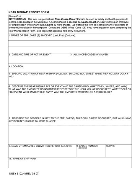 Fillable Online Near Mishap Report Form Fax Email Print Pdffiller