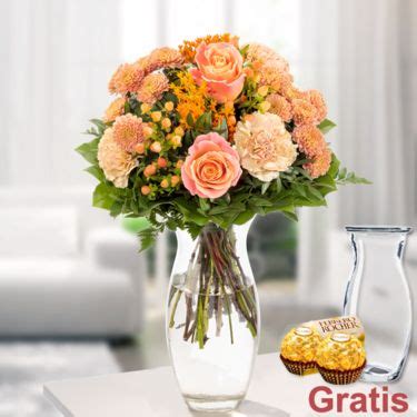 Blumenstrauß Samtweich mit Vase 2 Ferrero Rocher Blumenstrauß