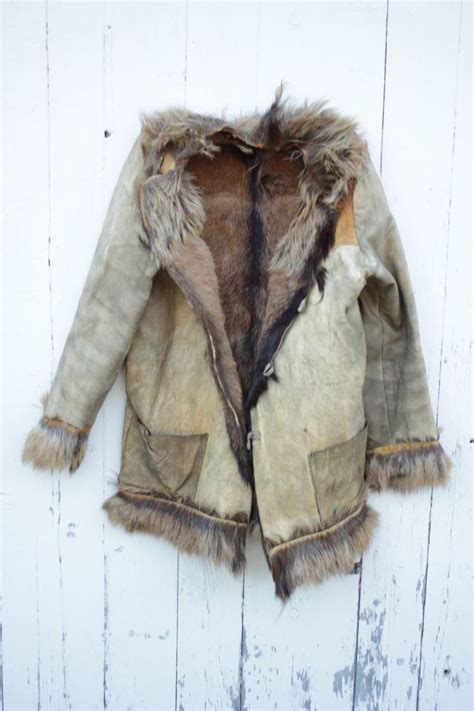 Antique French Deer Fur Skin Coat Trappers Trapper Leather Rare 19th