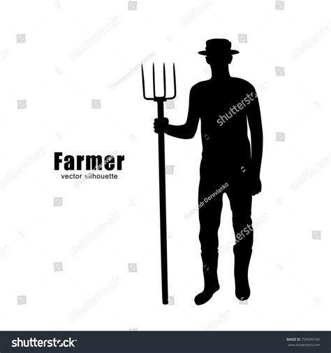 Vector Silhouette Farmer Pitchfork Stock Vector (Royalty Free ...