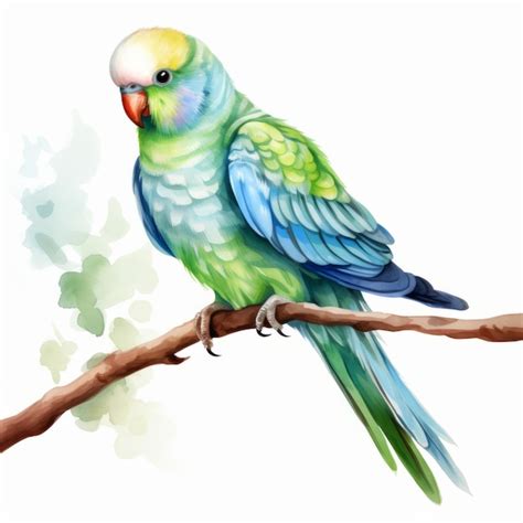 Premium Photo Watercolor Illustration Of A Cute Green And Blue Parrot