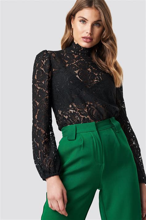 High Neck Lace Blouse Black Na