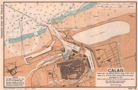 Calais Town Plan Sea Coast Chart D Day Planning Map ADMIRALTY 1943 Old