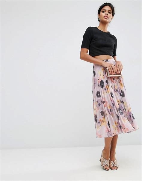 ASOS Pleated Midi Skirt In Floral Print At ASOS Midi Skirt Pleated