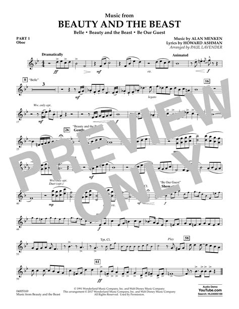 Music From Beauty And The Beast Pt 1 Oboe By Paul Lavender Sheet