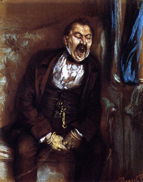 Man Yawning In A Train Compartmentp Painting Adolph Von Menzel Oil