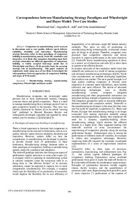 Pdf Correspondence Between Manufacturing Strategy Paradigms And Wheelwright And Hayes Model