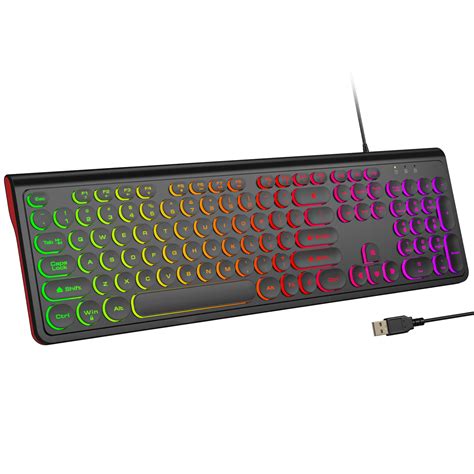 Usb Wired Keyboard With Backlit 7 Colors Full Size Keyboard With Retro Keycaps Numeric Keypad