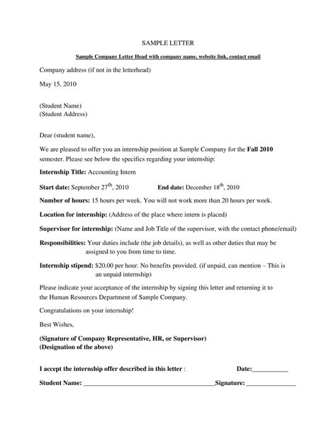 Free Printable Internship Offer Letter Templates PDF Word