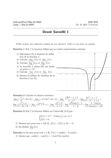 Devoir 1 Modèle 3 Mathématiques 1er Bac Sciences Exp Semestre 1