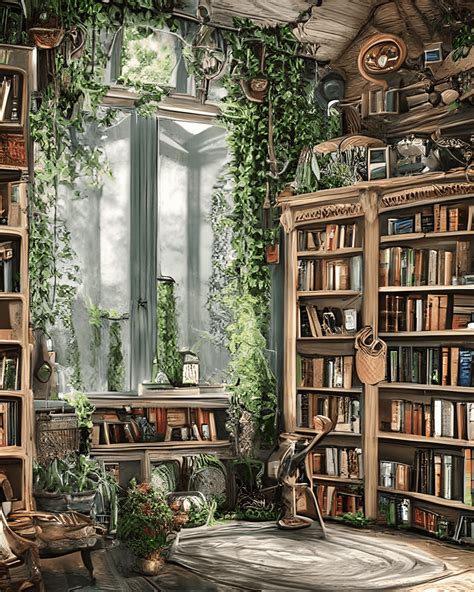 Cottagecore Magical Witch Library Small House Interior Graphic