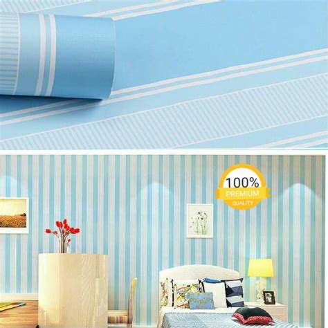 Jual Wallpaper Dinding Dekorasi Rumah Garis Biru Sticker Tembok Kamar