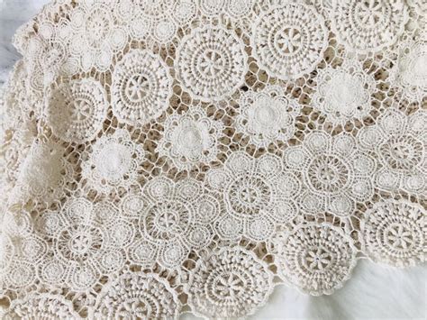 Vintage Beige Cotton Lace Fabric Crochet Style Circle Fabric Etsy