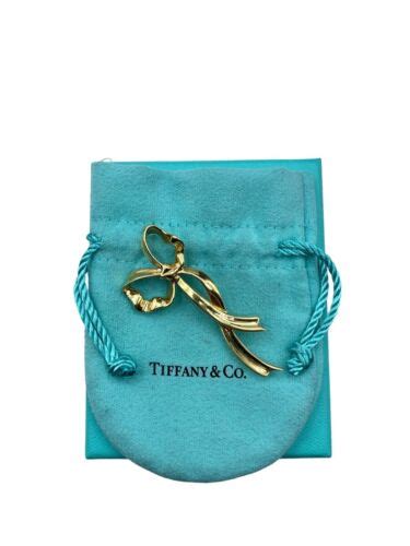 Vintage Tiffany And Co 1985 14k Gold Ribbon Bow Brooch Gem