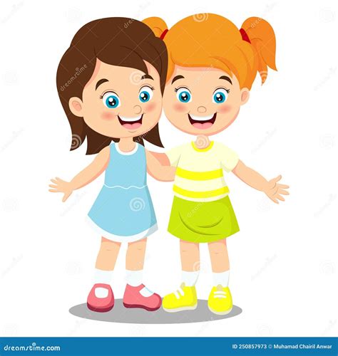 Happy Two Girls Cartoon On White Background Stock Vector Illustration