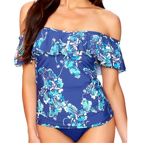 New Off Shoulder Bikinis Women Sexy Two Pieces Swimsuits Print Swimwear Beach Girls Bathing