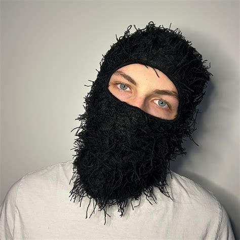 All Black Distressed Balaclava Ski Mask Soft Knitted Balaclava Rapper