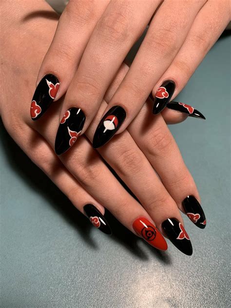 Akatsuki Nails Uchiha Itachi Anime Nails Gel Nails Acrylic Nails