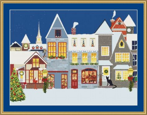 Cat At The Christmas Village Cross Stitch Pattern Cross Stitch