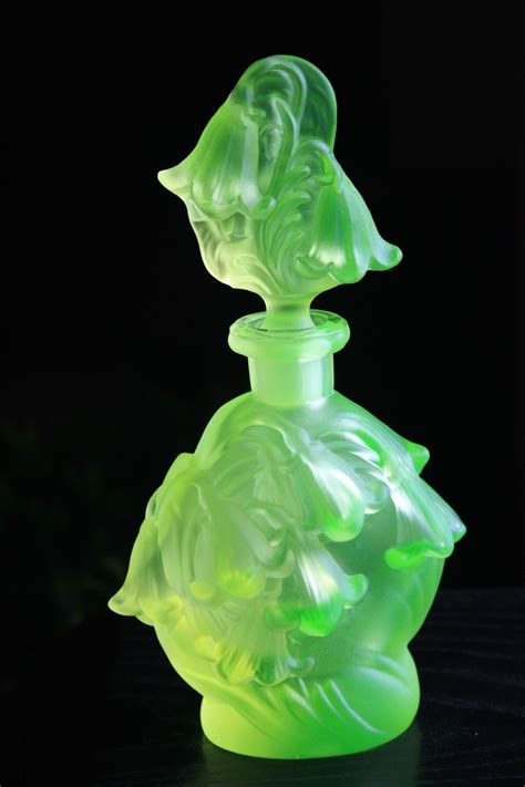 Bohemian Art Deco Vaseline Uranium Glass Perfume Bottle C Schlevogt Design Perfume Bottles