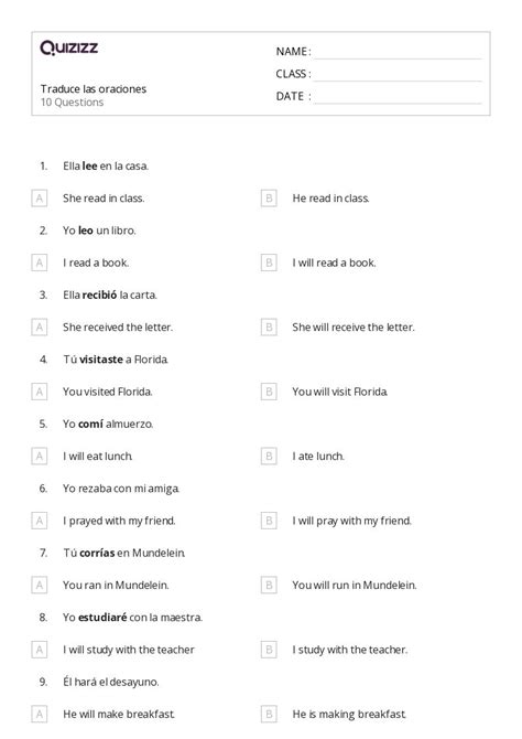 50 Oraciones Hojas De Trabajo Para Grado 3 En Quizizz Gratis E Imprimible