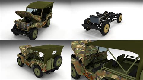 Full W Chassis Jeep Willys Mb Military Camo D Model Cgtrader