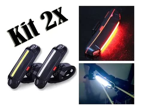 Kit X Lanterna Bike Sinalizador Traseiro Farol Recarregavel