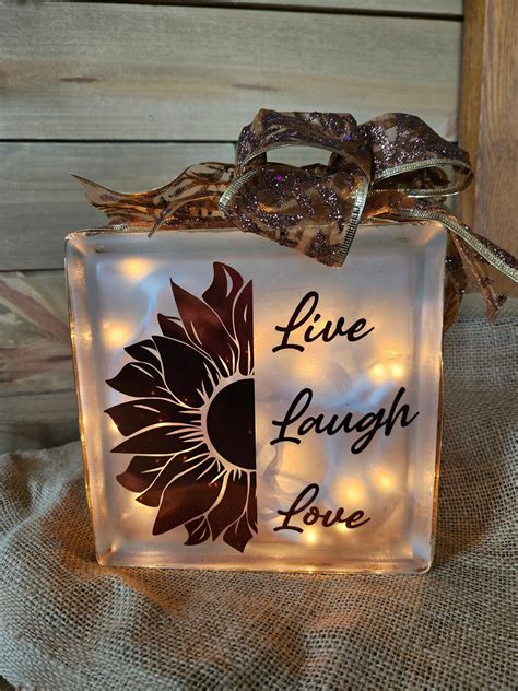 Glass Block Lighted Glass Block Sunflower Live Laugh Love Etsy