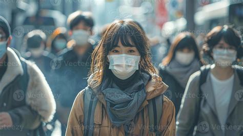 People wearing face masks to protect themselves from air pollution ...