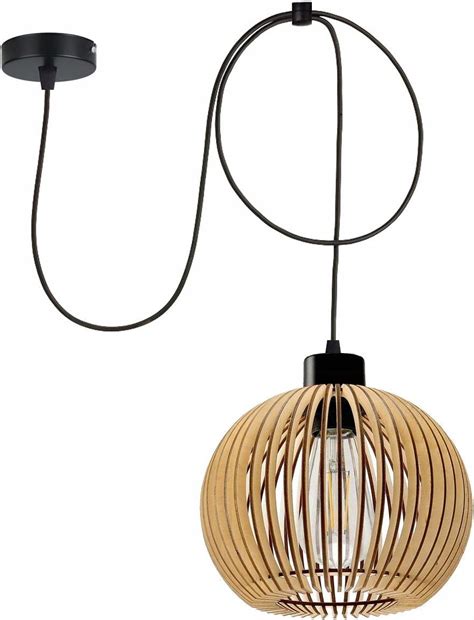 Ledone Lampa Sufitowa Wisząca Zwis Loft E27 Pająk Drewno Kula17Pająk