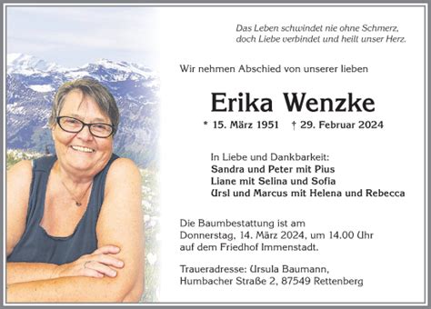 Traueranzeigen von Erika Wenzke Allgäuer Zeitung