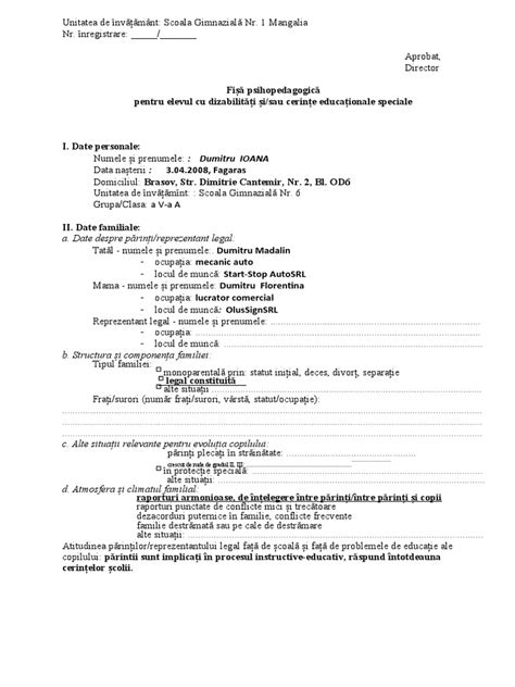 Fisa Psihopedagogica Pentru Elevul Cu Dizabilitati Pdf