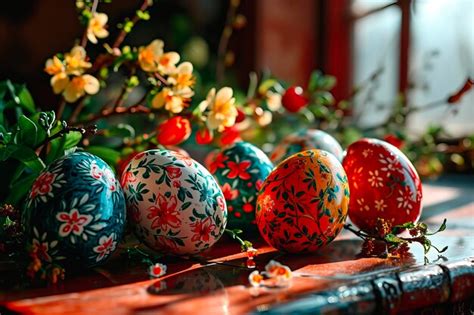 Premium Photo Grandmas Handpainted Colourful Easter Eggs Seen In Closeup