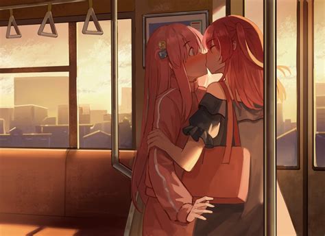 Two Women Pink Hair Redhead Lesbians Anime Girls Bocchi The Rock Gotou Hitori Kita Ikuyo