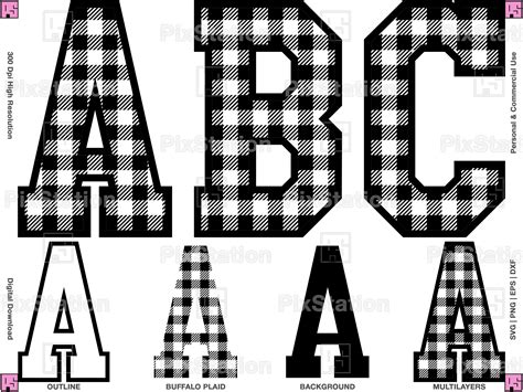 Buffalo Plaid Alphabet Multi Layered Svg Black Buffalo Plaid Etsy