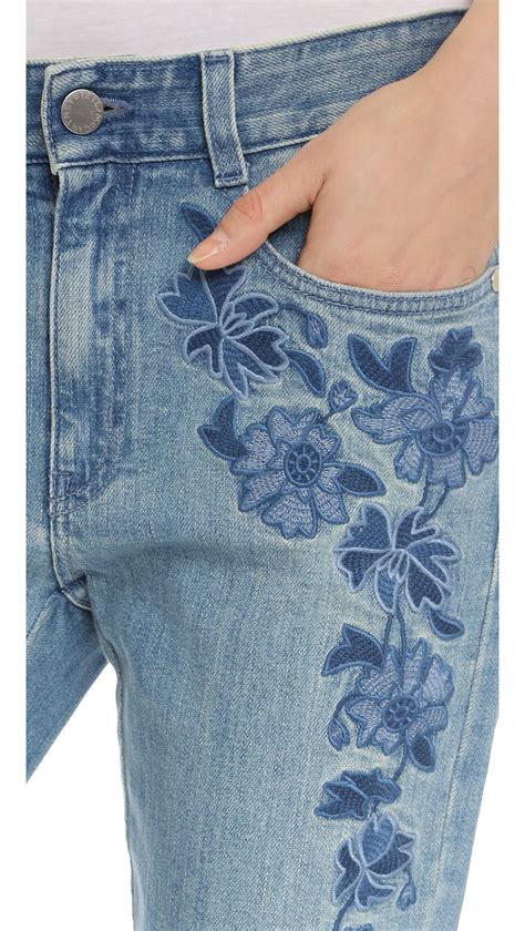 Stella Mccartney Denim Embroidered Floral Jeans In Blue Lyst