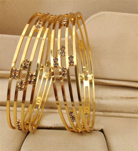 Elegant Lightweight Gold Plated Bangles With Crystals Traditional In