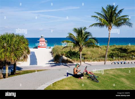 Miami Beach Florida Atlantic Ocean Water South Pointe Park Elevated