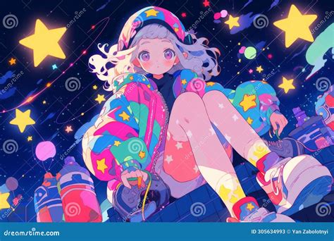 Serenity Of A Lofi Hip Hop Infused Anime Girl Amongst The Stars Stock