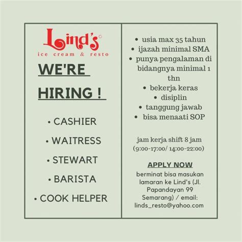 Lowongan Kerja Waiters Cook Helper Part Time Full Time Steward