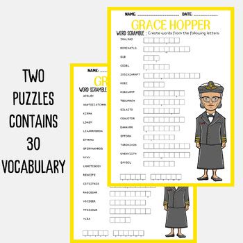 Grace Hopper Biography Word Scramble Puzzle Worksheet Activity Tpt