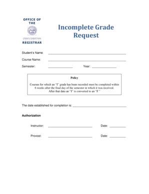 INCOMPLETE GRADE PROCEDURE Ohio Christian University Fill And Sign