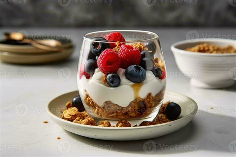 A Light Refreshing Breakfast Of Greek Yogurt Topped With A Variety Of