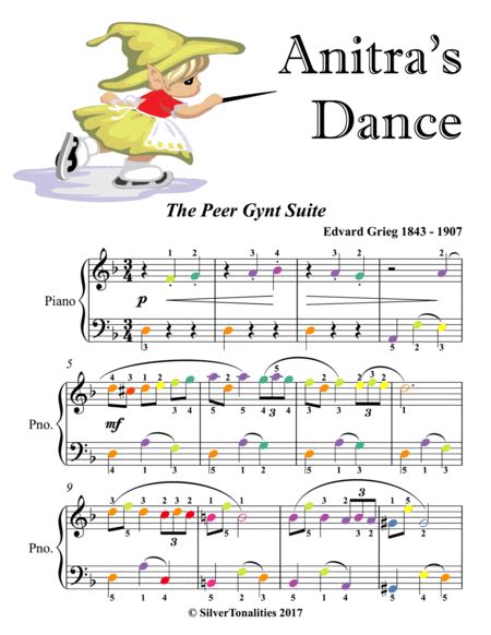 Anitras Dance Peer Gynt Suite Easy Piano Sheet Music With Colored