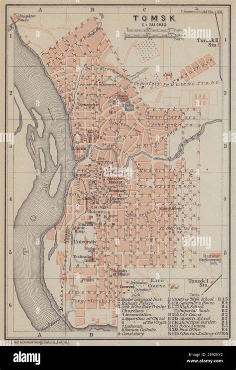 Tomsk Towncity Plan Russia Baedeker 1914 Old Antique Vintage Map